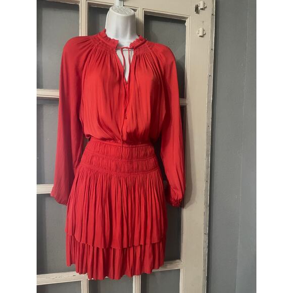 Anthropologie Current‎ Air Poppy Red Smocked Waist Mini Dress - Picture 8 of 9